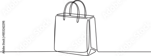 Shopping bag in continuous one line art drawing. Paper package minimalist isolated vector illustration.  one line Art icon drawing