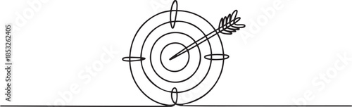 Target with arrow continuous line drawing. Hand drawn linear goal circle. Business strategy concept.  one line Art icon drawing