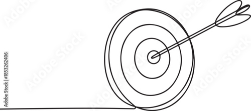 Target with arrow continuous line drawing. Hand drawn linear goal circle. Business strategy concept.  one line Art icon drawing