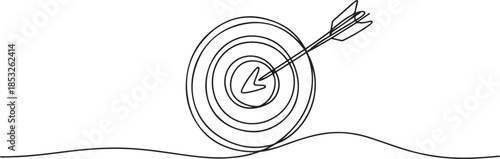 Target with arrow continuous line drawing. Hand drawn linear goal circle. Business strategy concept.  one line Art icon drawing