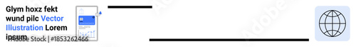 Digital communication, data sharing, global network, technology integration, online tools, worldwide connectivity. Mobile device linked to a globe icon. Digital communication and global network