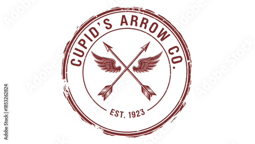 Cupids arrow co vintage style logo with crossed arrows and wings, established 1923 emblem