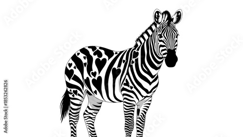 Black and white zebra with heart pattern on body