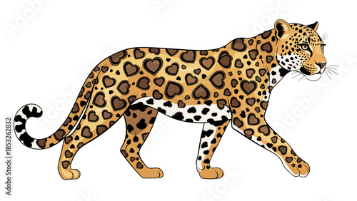 Illustration of a walking jaguar with spotted coat