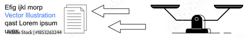 Data sharing, legal concepts, communication, justice balance, decision-making, workflow. Document with arrows pointing to scale. Data sharing and legal concepts visualization
