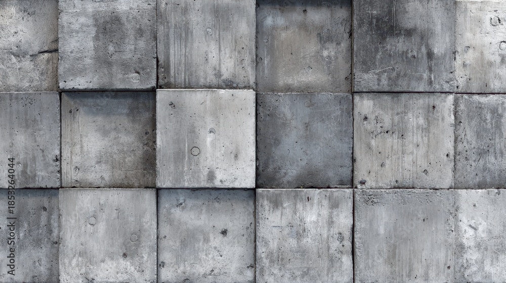 Fototapeta premium Concrete block wall surface showing detailed texture, ideal as a minimalist and rugged backdrop for digital interfaces or UI design. 