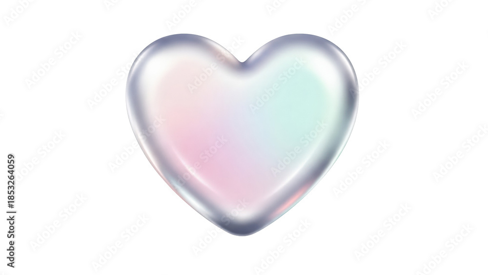 Fototapeta premium Iridescent glass heart shape with pastel gradient, isolated on transparent background