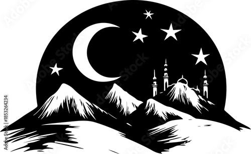 crescent moon and mosque graphic
