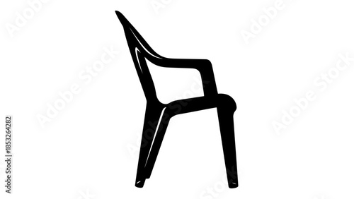 Simple black silhouette of a modern plastic chair against a white background