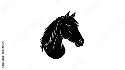 Elegant black horse head silhouette against a clean white background