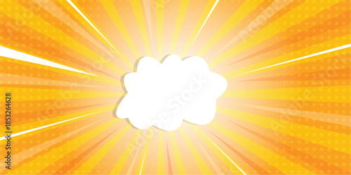 Vibrant Orange Comic Book Explosion Background with White Cloud Burst and Radial Rays, comic background.