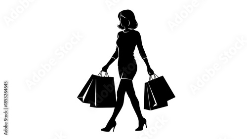 Silhouette of a woman carrying shopping bags a stylish visual depiction