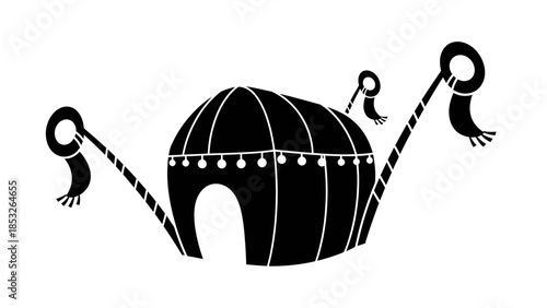 Simple black and white illustration of a traditional yurt with supporting poles