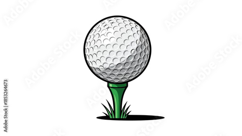A cartoon depiction of a golf ball resting on a green tee