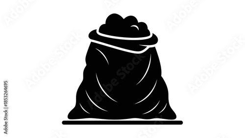 Simple black and white illustration of a full sack or bag shape