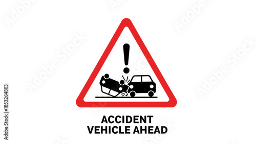 Warning sign depicting a car accident ahead with vehicles involved