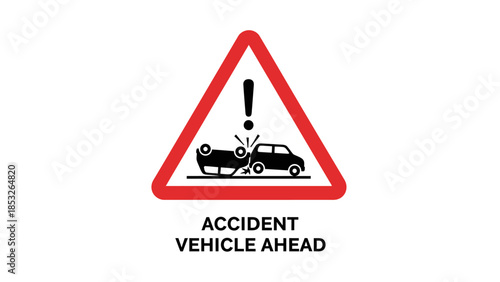 Warning sign depicting a car accident ahead with potential hazards