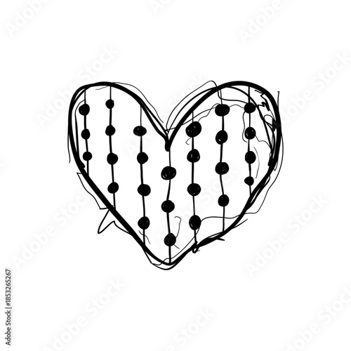 Heart shape with dots and lines drawn in black on white background showing a simple design concept