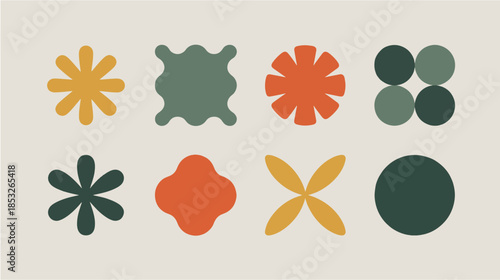 Set of Abstract Organic Shapes and Minimalist Floral Geometric Elements in Earthy Muted Tones