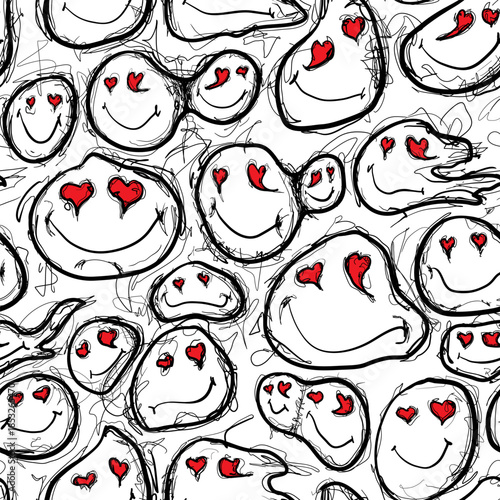 Patterns of happy faces with heart eyes in a fun design on a white background, created for a playful mood