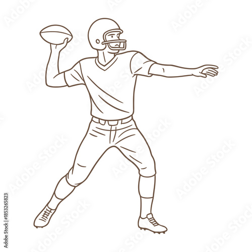 American football quarterback in action. Sports training, college league, and team competition concept. Vector illustration.