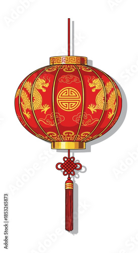 Wallpaper Mural Red chinese lantern with golden dragon design and tassel hanging down. Torontodigital.ca