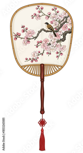 Wallpaper Mural Asian style fan with cherry blossom design and red tassel. Torontodigital.ca