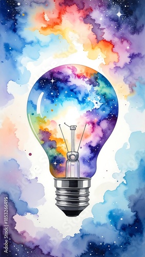 Colorful lightbulb in cosmos