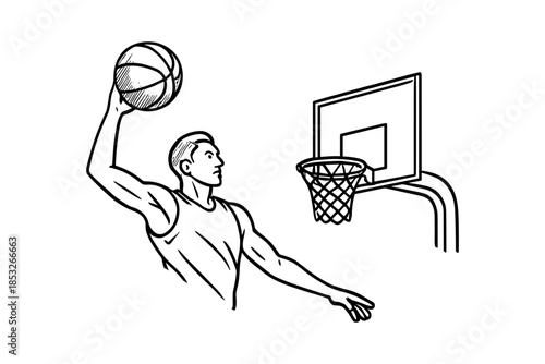 Vector illustration of a basketball player performing a slam dunk