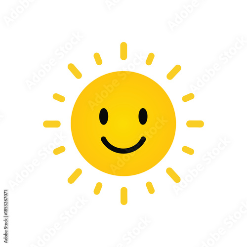 Smiling sun cartoon character with yellow rays