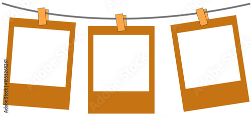 Orange Hanging Instant Photo Frame Garland with Clothespins and Transparent Centers for Digital Scrapbooking