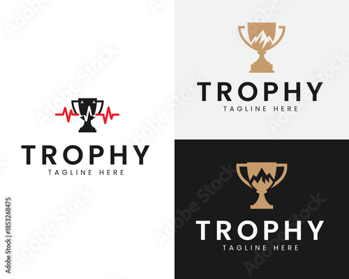 Four trophy with different color schemes and tagline placeholders black white gold