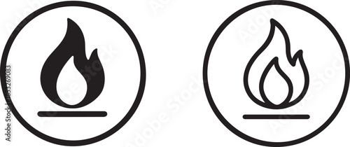 Fire icon set in bold silhouette style for danger, heat, flame, warning and energy design.