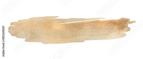 Glow gold, beige nacre glitter metallic ink watercolor smear brush stroke stain blot isolated on white background.