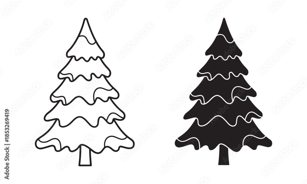 Obraz premium Snow-Covered Pine Tree Icon in Outline and filled Vector