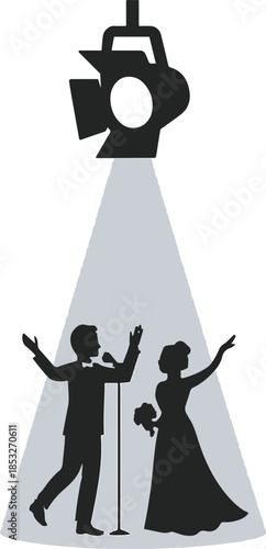 Spotlight on performing artists isolated on white background