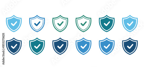 Blue and white shield icon on an abstract background representing protection and security design, Vector illustration.