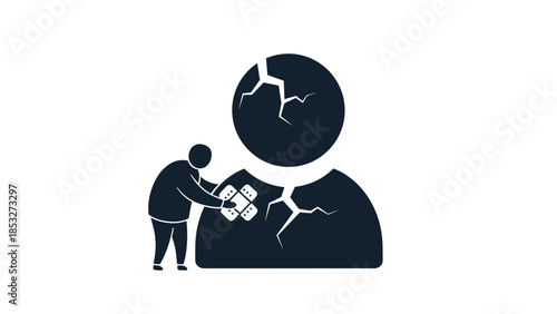 Silhouette repairs a cracked head representing mental health recovery