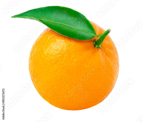 Fotografie Fresh ripe tangerine, mandarin or clementine with green leaf isolated without shadow