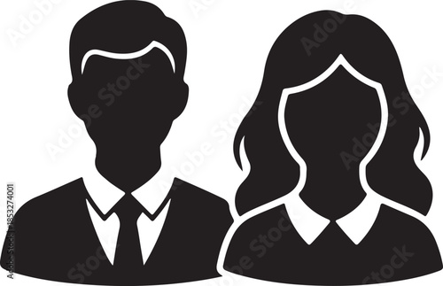 Professional user profile icons representing a man and a woman, suitable for website logins, team rosters, and demographic data.