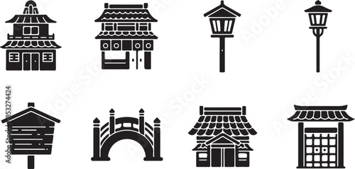 Japanese architecture and elements icons