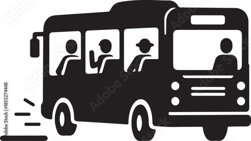 Silhouette of a bus with passengers traveling