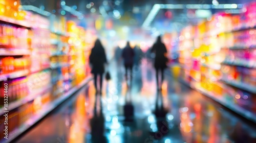 Wallpaper Mural Crowds of shoppers move through a store filled with bright and colorful shelves. The lights create a vibrant atmosphere as people browse the aisles. Torontodigital.ca