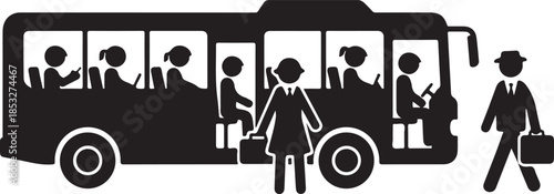 Commuters boarding and disembarking a bus during their daily commute