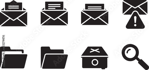 Email icons representing inbox, outbox, draft mail, spam, archive, and search functions