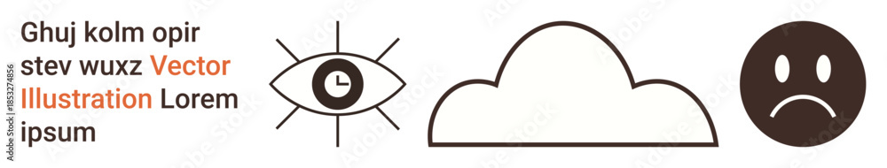 Fototapeta premium Time management, emotions, sadness, negativity, mental health, overcast concepts. Graphic showing an eye with a clock, a cloud and a sad face. Time management and emotional concepts