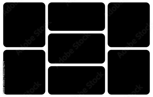 Template photo collage 7 pictures blank black color for moodboard, album, bento modern graphic design element
