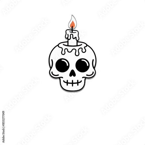 skull with burning candle on top simple black and white line drawing spooky minimal icon for halloween birthday gothic party decoration tattoo style logo and skull themed designs