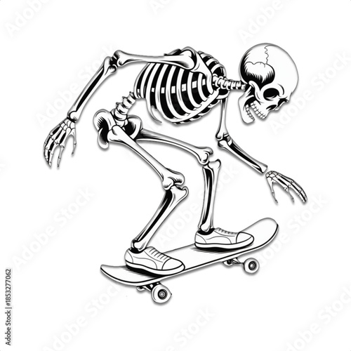 skeleton skateboarder on skateboard spooky sports character design for skateboarding apparel stickers halloween posters and urban extreme sport graphics