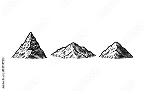 Hand drawn engraved mountain peaks in vintage style